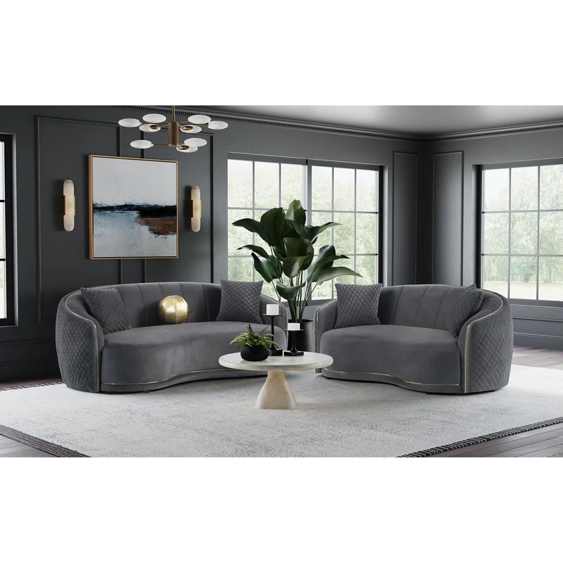 Coaster Furniture Brookside 504844 Velvet Upholstered Curved Sofa - Dark Grey