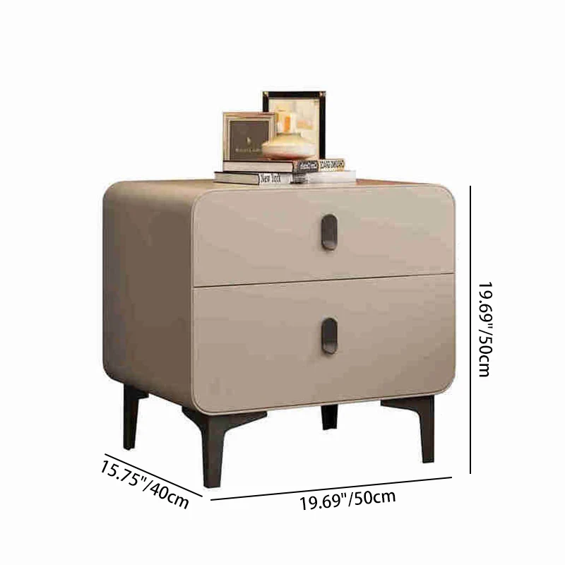 Contemporary Nordic Square Cube Medium Density Fiberboard Pine Faux Leather Nightstand 2 - Drawer For Bedroom