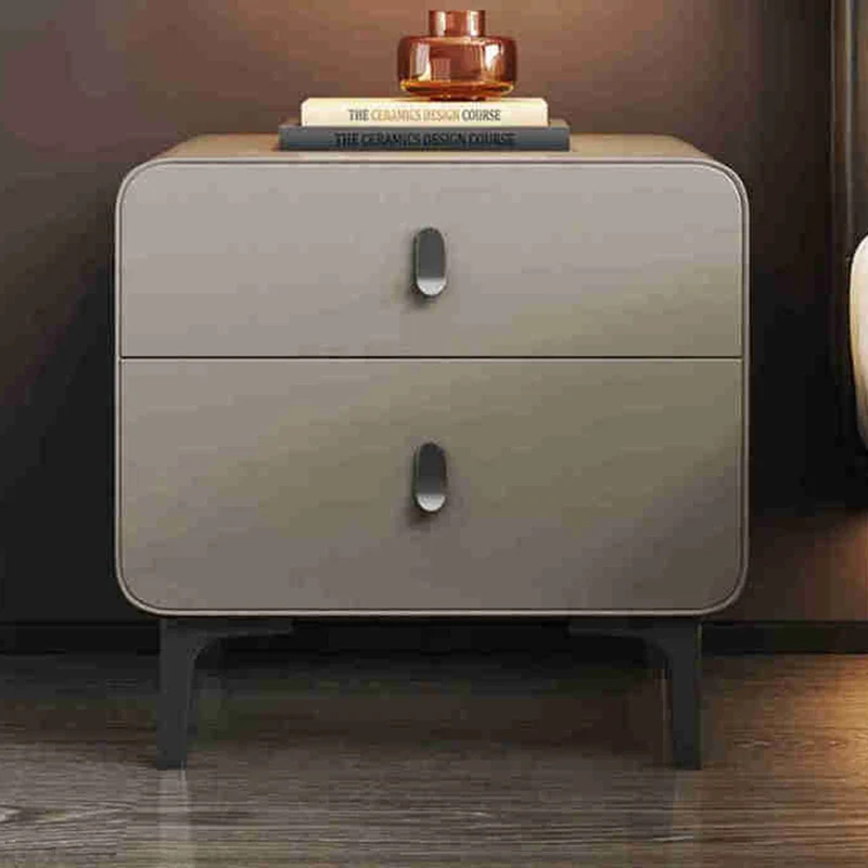 Contemporary Nordic Square Cube Medium Density Fiberboard Pine Faux Leather Nightstand 2 - Drawer For Bedroom