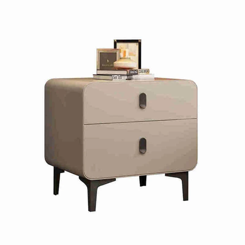 Contemporary Nordic Square Cube Medium Density Fiberboard Pine Faux Leather Nightstand 2 - Drawer For Bedroom