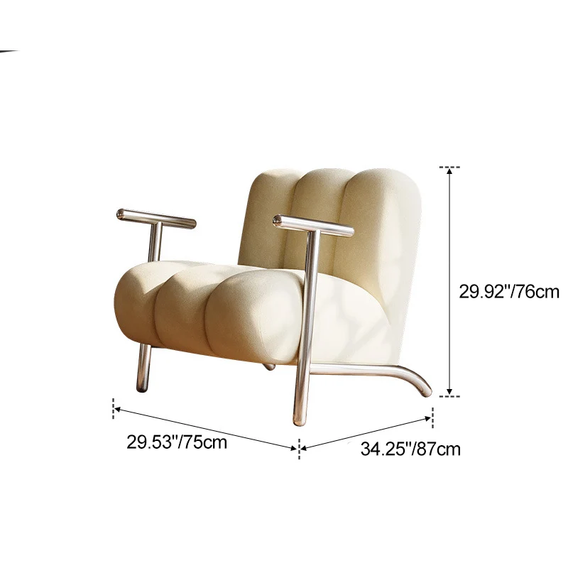 Traditional Chinese Sherpa Fabric Suede Wood Stainless Steel Square Wave Accent Chair With Armrest & Backrest For Living Room