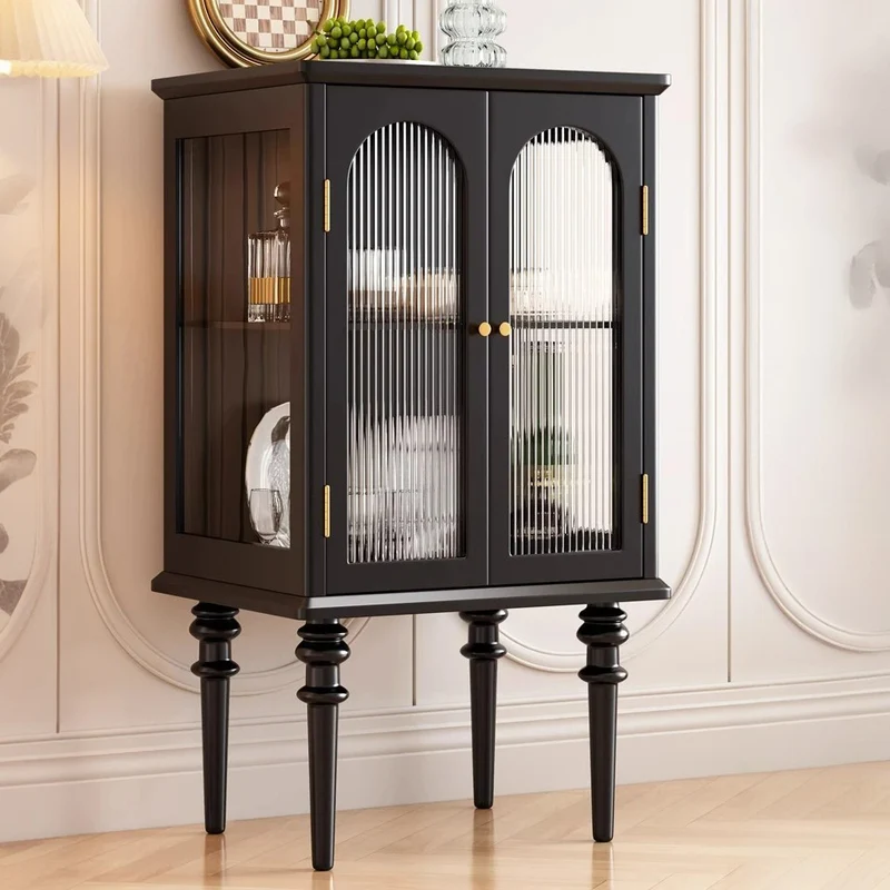 Contemporary Scandinavian Solid Wood Glass Metal Round Rectangular Side Table With 1-Cabinet For Living Room