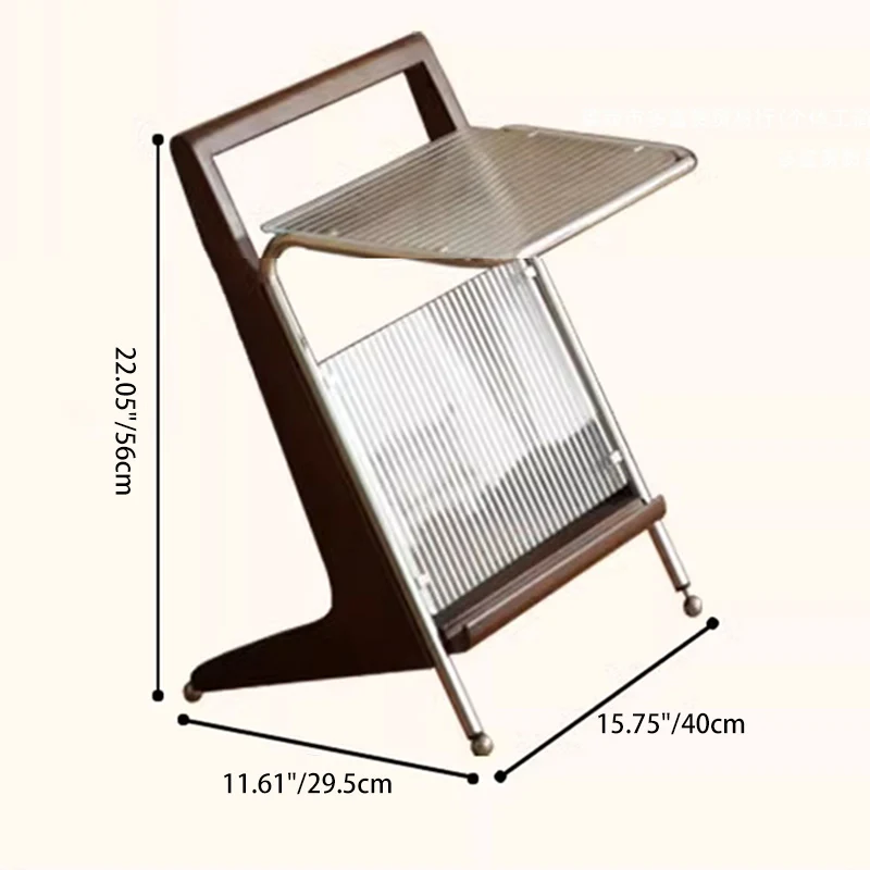 Contemporary Retro Geometry Glass Rubberwood Stainless Steel Side Table 1 - Tier For Living Room