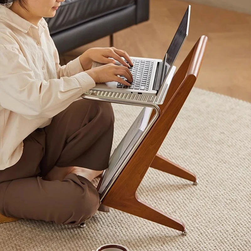 Contemporary Retro Geometry Glass Rubberwood Stainless Steel Side Table 1 - Tier For Living Room