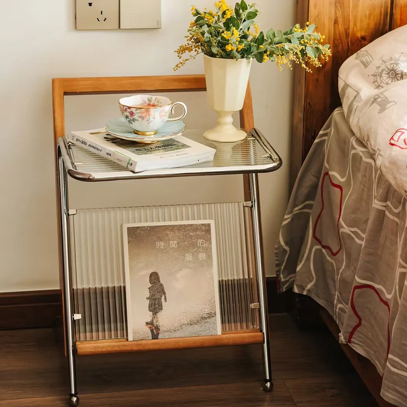 Contemporary Retro Geometry Glass Rubberwood Stainless Steel Side Table 1 - Tier For Living Room
