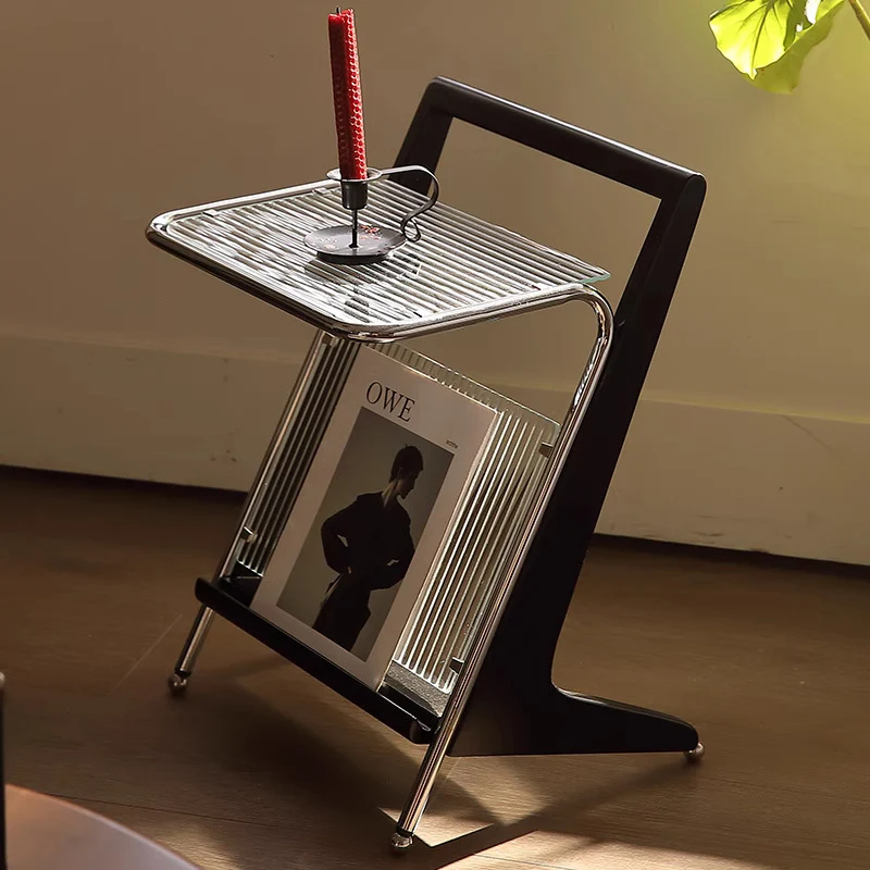 Contemporary Retro Geometry Glass Rubberwood Stainless Steel Side Table 1 - Tier For Living Room