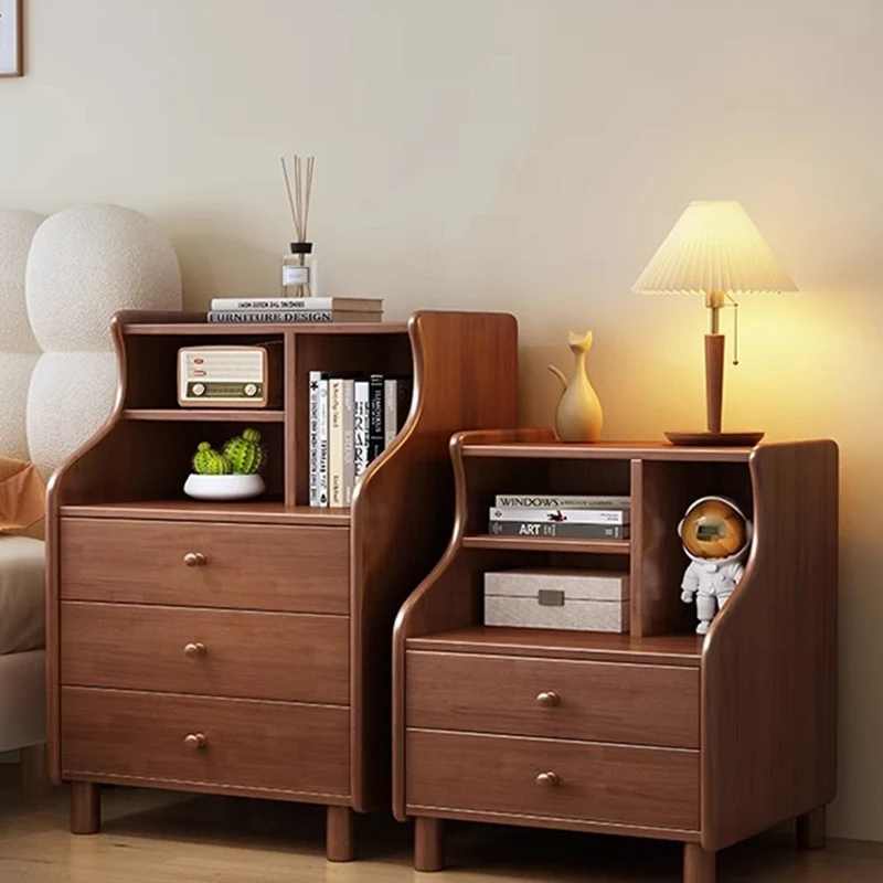 Contemporary Simplicity Square Cube Curved Rubberwood Particleboard Rubberwood Pine Plywood Nightstand 2/3 - Drawer Side Table For Living Room