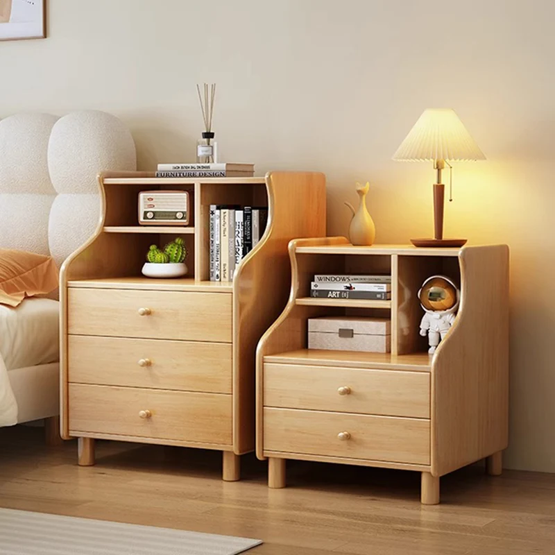 Contemporary Simplicity Square Cube Curved Rubberwood Particleboard Rubberwood Pine Plywood Nightstand 2/3 - Drawer Side Table For Living Room