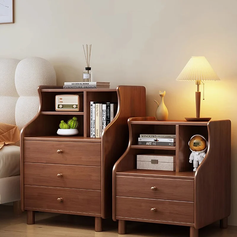 Contemporary Simplicity Square Cube Curved Rubberwood Particleboard Rubberwood Pine Plywood Nightstand 2/3 - Drawer Side Table For Living Room