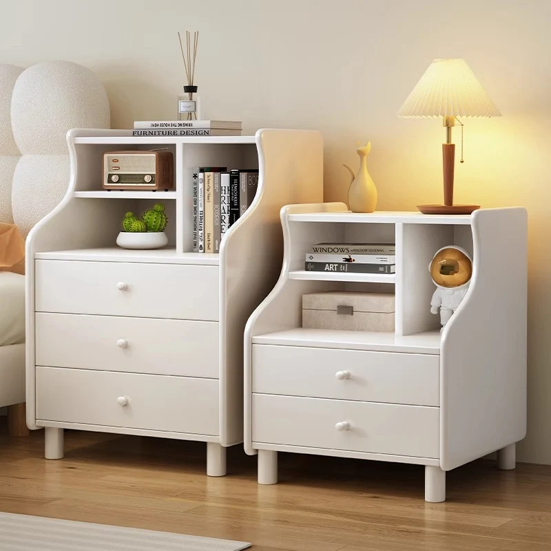 Contemporary Simplicity Square Cube Curved Rubberwood Particleboard Rubberwood Pine Plywood Nightstand 2/3 - Drawer Side Table For Living Room