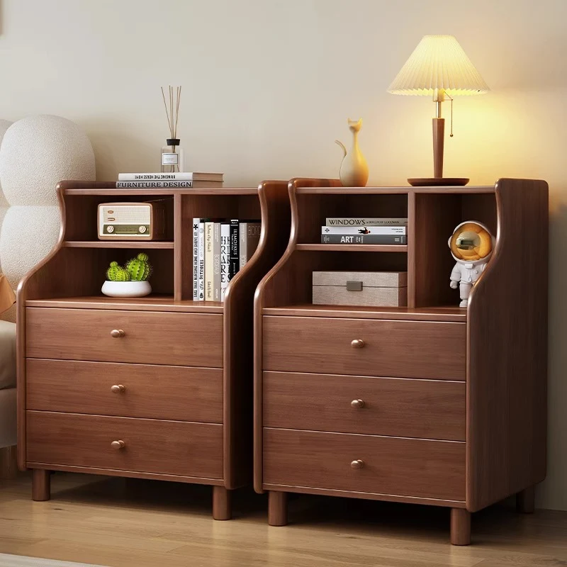 Contemporary Simplicity Square Cube Curved Rubberwood Particleboard Rubberwood Pine Plywood Nightstand 2/3 - Drawer Side Table For Living Room