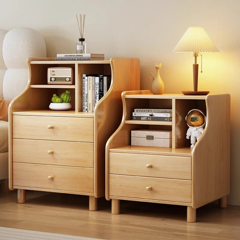 Contemporary Simplicity Square Cube Curved Rubberwood Particleboard Rubberwood Pine Plywood Nightstand 2/3 - Drawer Side Table For Living Room