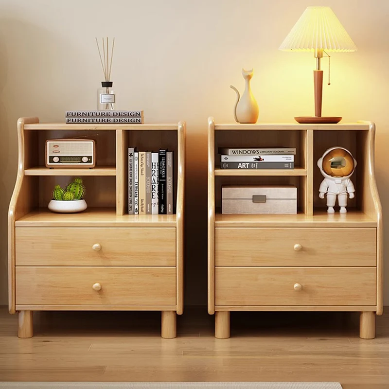 Contemporary Simplicity Square Cube Curved Rubberwood Particleboard Rubberwood Pine Plywood Nightstand 2/3 - Drawer Side Table For Living Room