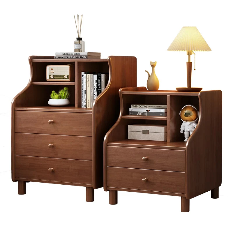 Contemporary Simplicity Square Cube Curved Rubberwood Particleboard Rubberwood Pine Plywood Nightstand 2/3 - Drawer Side Table For Living Room