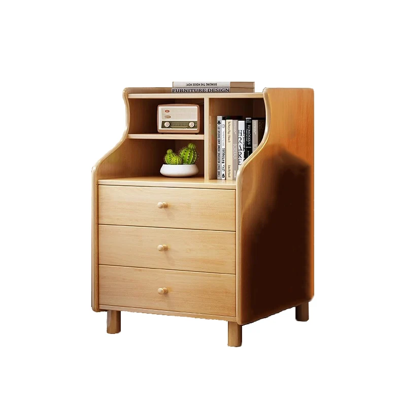 Contemporary Simplicity Square Cube Curved Rubberwood Particleboard Rubberwood Pine Plywood Nightstand 2/3 - Drawer Side Table For Living Room