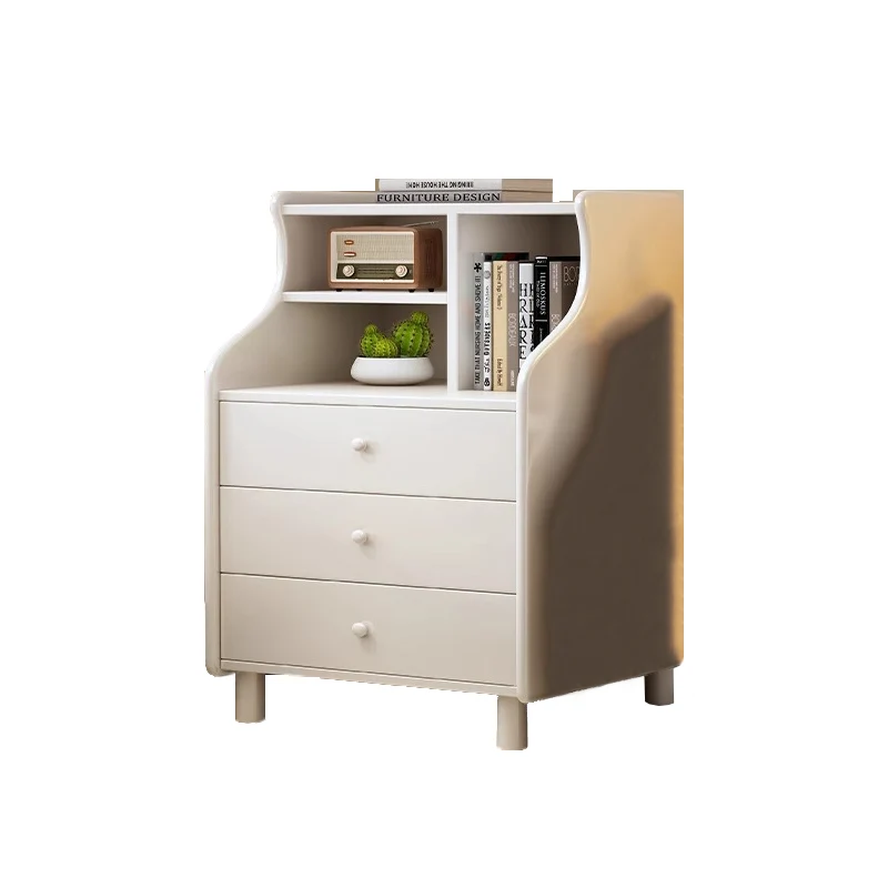 Contemporary Simplicity Square Cube Curved Rubberwood Particleboard Rubberwood Pine Plywood Nightstand 2/3 - Drawer Side Table For Living Room