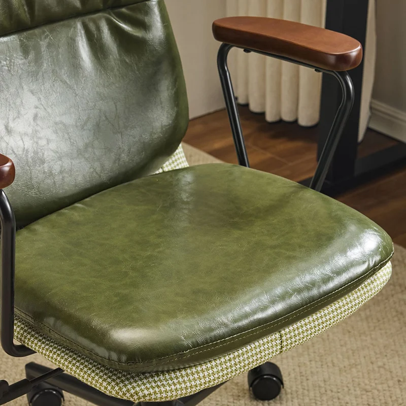 Contemporary Luxury Square Oil Wax Leather Carbon Steel Height Adjustable Swivel Desk Chair Backrest Armrest For Home Office