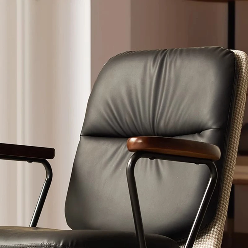 Contemporary Luxury Square Oil Wax Leather Carbon Steel Height Adjustable Swivel Desk Chair Backrest Armrest For Home Office