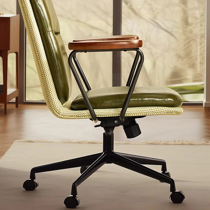 Contemporary Luxury Square Oil Wax Leather Carbon Steel Height Adjustable Swivel Desk Chair Backrest Armrest For Home Office