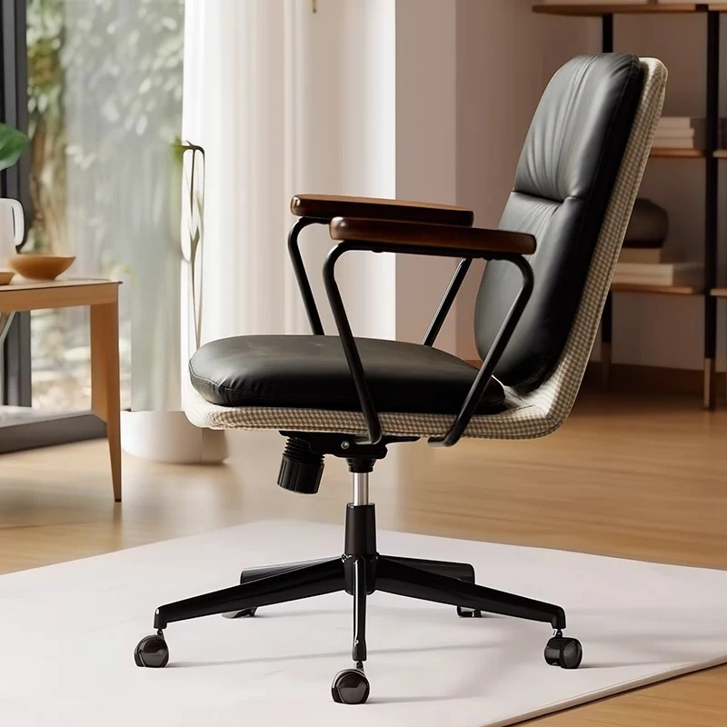 Contemporary Luxury Square Oil Wax Leather Carbon Steel Height Adjustable Swivel Desk Chair Backrest Armrest For Home Office