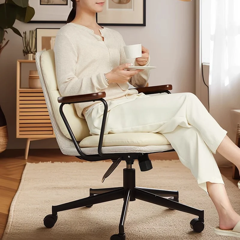 Contemporary Luxury Square Oil Wax Leather Carbon Steel Height Adjustable Swivel Desk Chair Backrest Armrest For Home Office