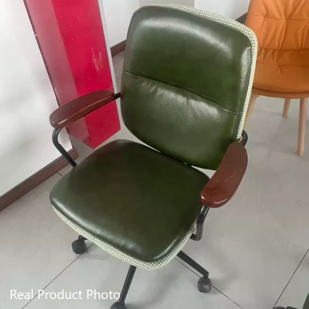 Contemporary Luxury Square Oil Wax Leather Carbon Steel Height Adjustable Swivel Desk Chair Backrest Armrest For Home Office