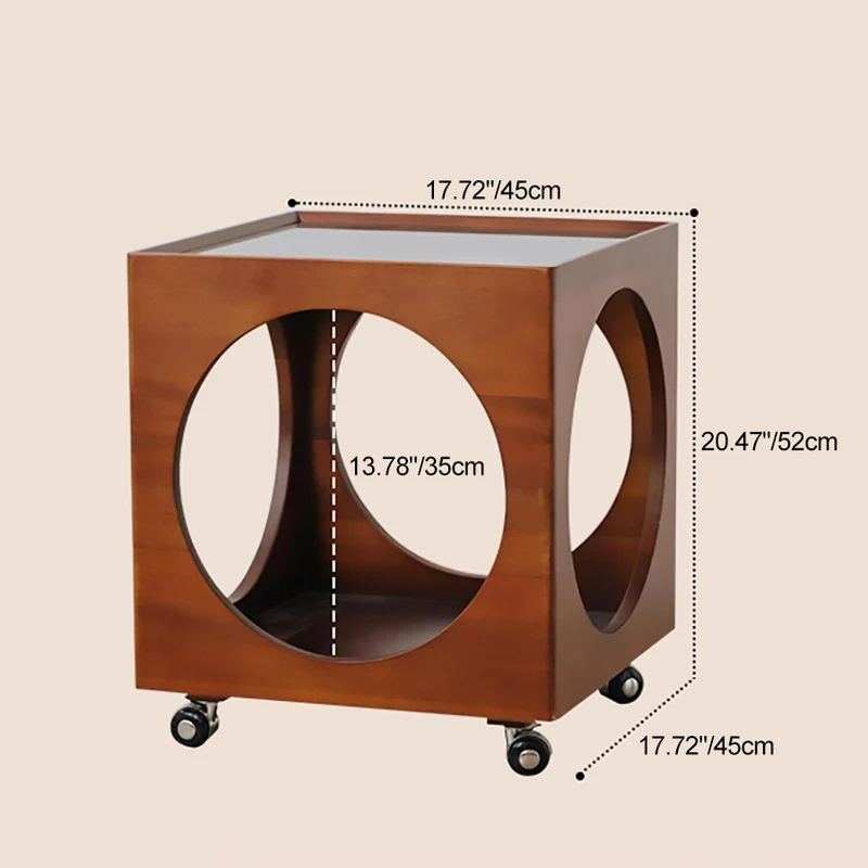 Traditional Vintage Solid Wood Glass Square Hollow End Table With 2-Tier Storage For Living Room