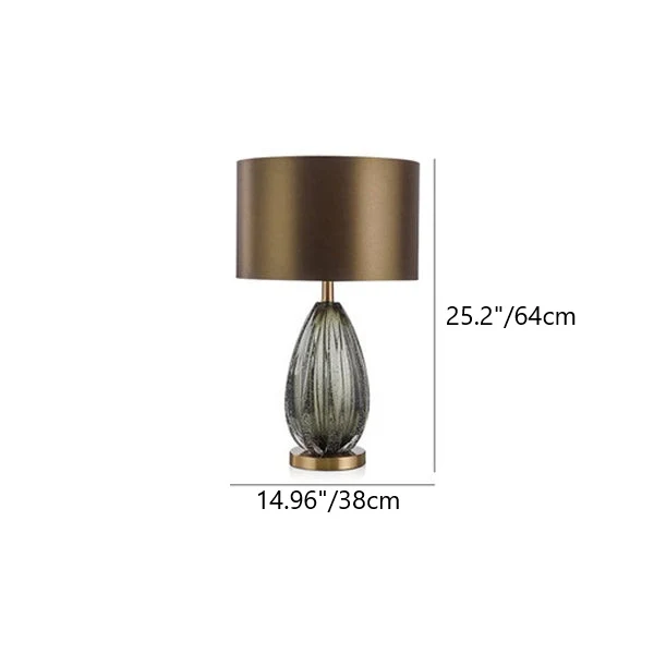 Contemporary Scandinavian Fabric Metal Glass Oval Round 1-Light Table Lamp For Bedroom