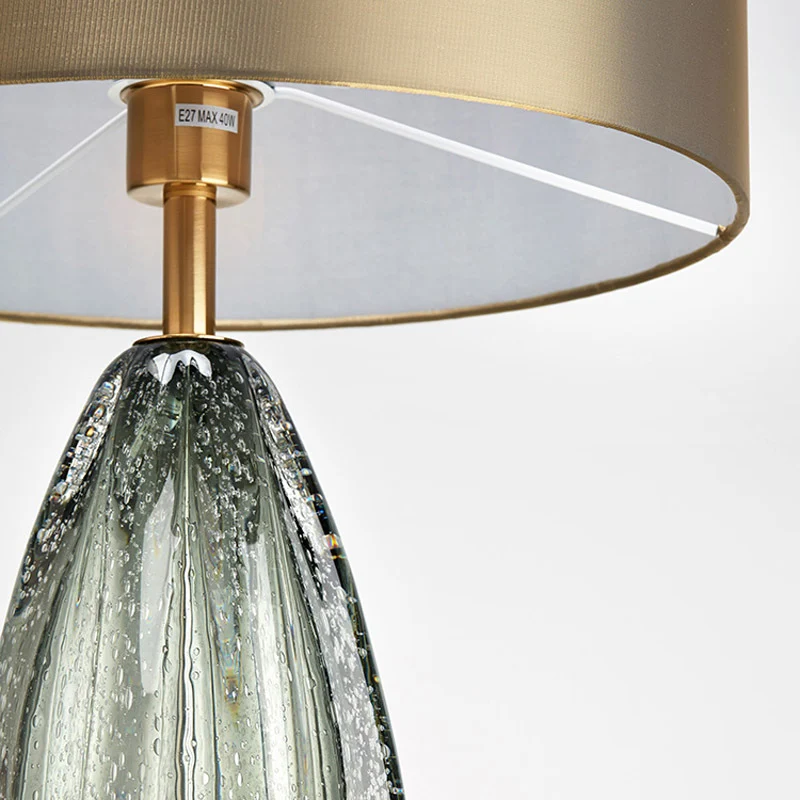 Contemporary Scandinavian Fabric Metal Glass Oval Round 1-Light Table Lamp For Bedroom