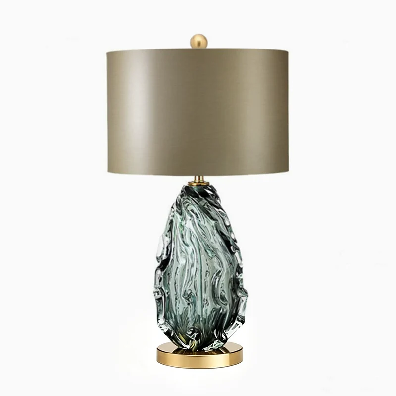 Contemporary Scandinavian Fabric Metal Glass Oval Round 1-Light Table Lamp For Bedroom