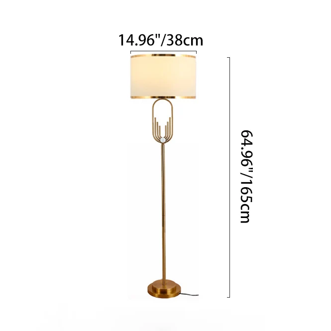 Contemporary Scandinavian Fabric Iron Oval-U Shape Round 1-Light Standing Floor Lamp For Bedroom & Living Room