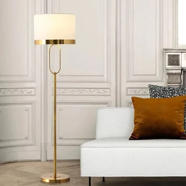 Contemporary Scandinavian Fabric Iron Oval-U Shape Round 1-Light Standing Floor Lamp For Bedroom & Living Room