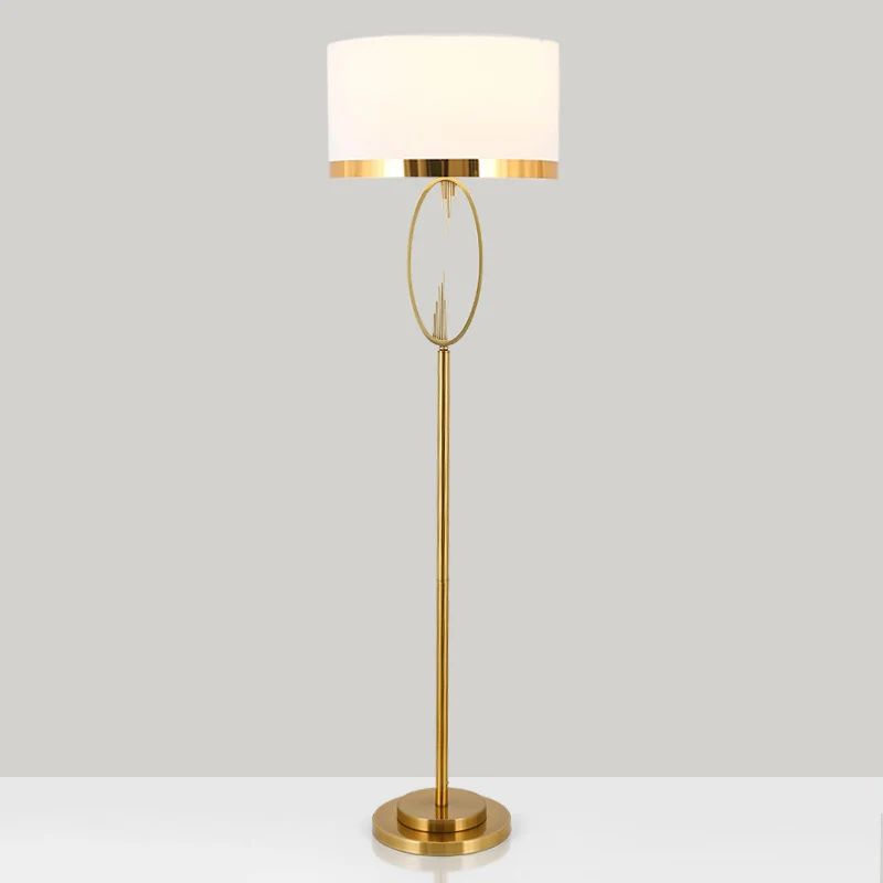 Contemporary Scandinavian Fabric Iron Oval-U Shape Round 1-Light Standing Floor Lamp For Bedroom & Living Room
