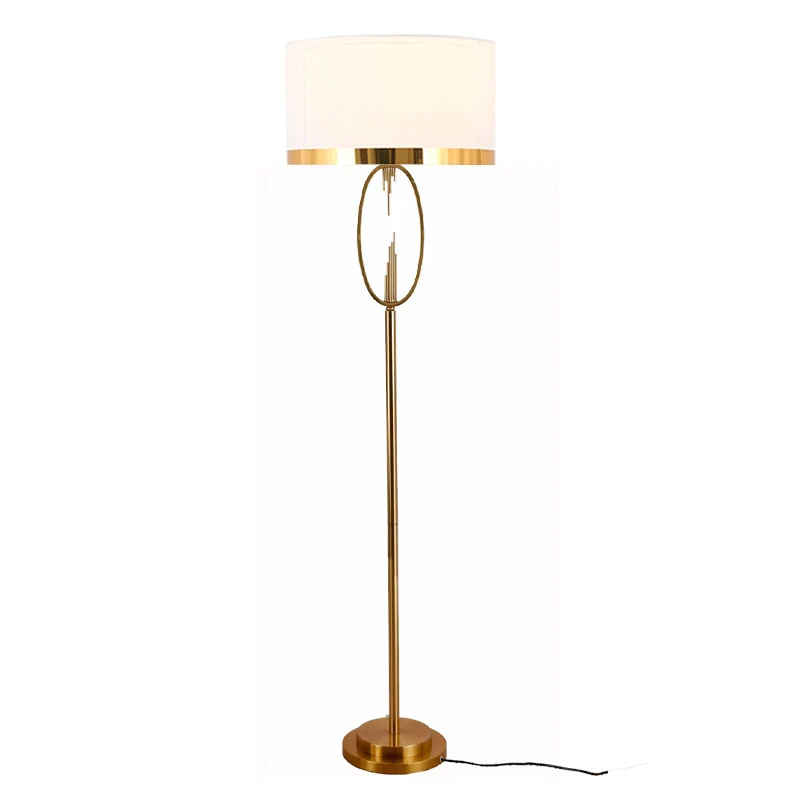 Contemporary Scandinavian Fabric Iron Oval-U Shape Round 1-Light Standing Floor Lamp For Bedroom & Living Room
