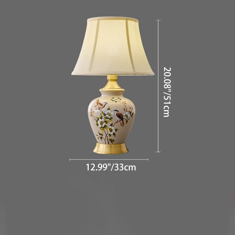 Traditional Chinese Fabric Ceramic Copper Pleated-Fan Round 1-Light Table Lamp For Bedroom & Living Room