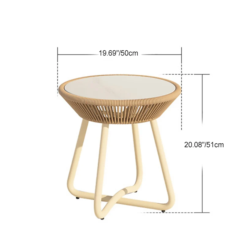 Contemporary Boho Round Sintered Stone Aluminum Alloy PE Rattan Weaving End Table For Balcony