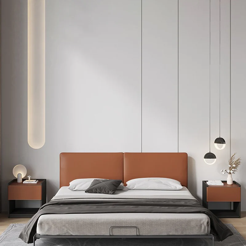 Modern Minimalist Saddle-Style Faux Leather & Plank Square Nightstand With Wireless Charging & 1-Drawer For Bedroom