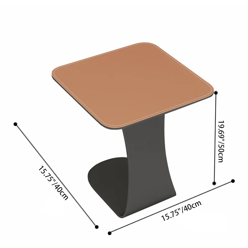 Modern Minimalist Saddle-Style Faux Leather & Carbon Steel Square Side Table For Living Room & Bedroom