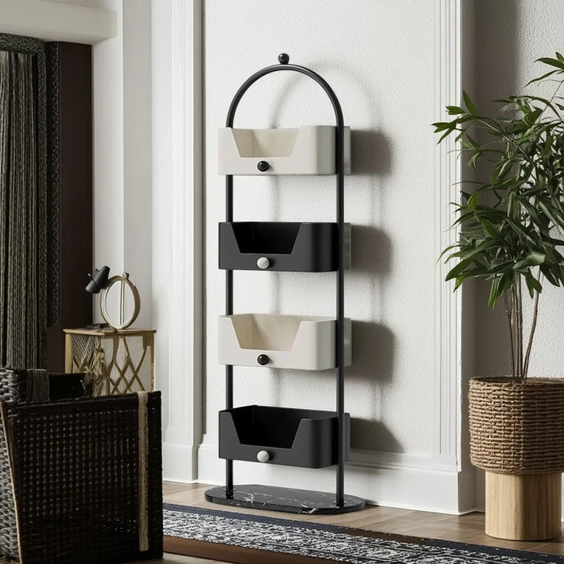 Modern Minimalist Iron & Marble Rectangular Bookshelf 4-Tier Storage Rack For Living Room & Home Office