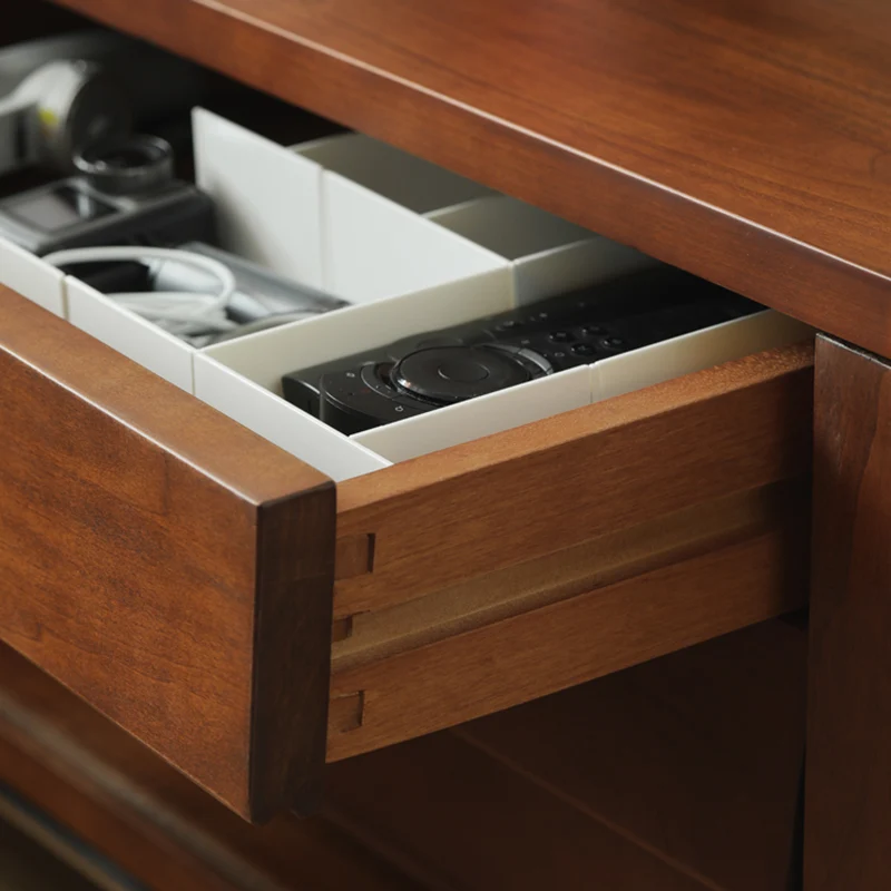 Traditional Vintage Wood & Stainless Steel Rectangular TV Stand With 3-Drawer For Living Room & Bedroom