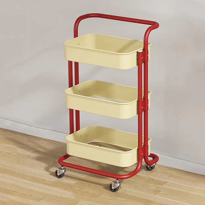 Contemporary Nordic Rectangular Carbon Steel Frame End Table Rolling Cart 3-Tier Storage Shelves For Living Room