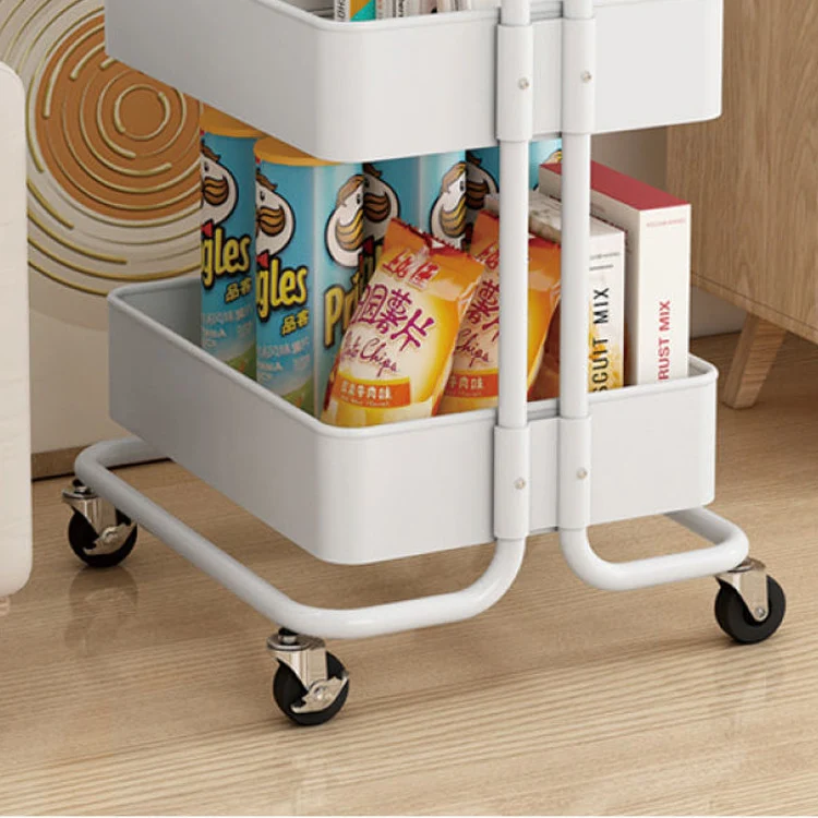 Contemporary Nordic Rectangular Carbon Steel Frame End Table Rolling Cart 3-Tier Storage Shelves For Living Room