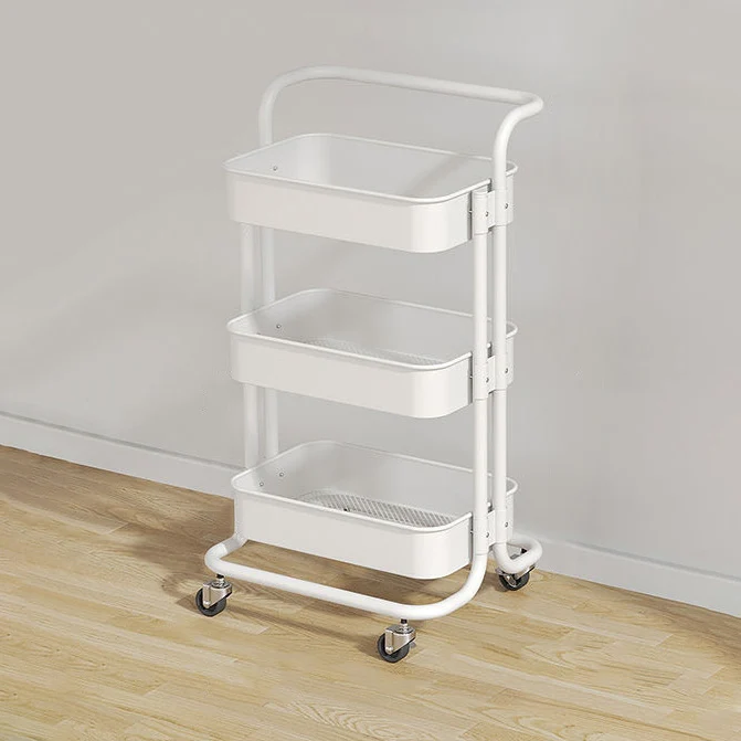 Contemporary Nordic Rectangular Carbon Steel Frame End Table Rolling Cart 3-Tier Storage Shelves For Living Room