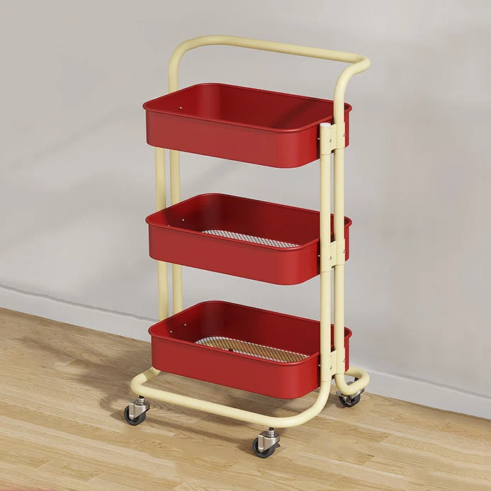 Contemporary Nordic Rectangular Carbon Steel Frame End Table Rolling Cart 3-Tier Storage Shelves For Living Room