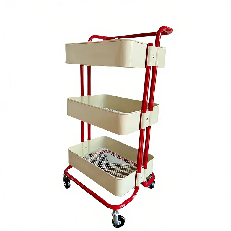 Contemporary Nordic Rectangular Carbon Steel Frame End Table Rolling Cart 3-Tier Storage Shelves For Living Room