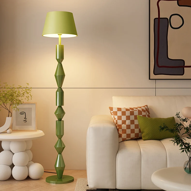 Contemporary Nordic Trapezoid Fabric Iron Lampshade Round Base 1 - Light Standing Floor Lamp For Living Room