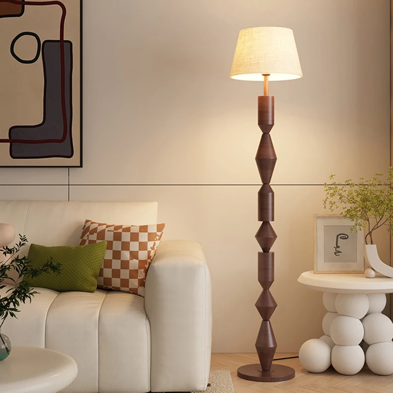 Contemporary Nordic Trapezoid Fabric Iron Lampshade Round Base 1 - Light Standing Floor Lamp For Living Room