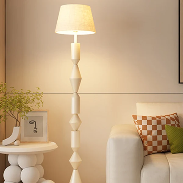 Contemporary Nordic Trapezoid Fabric Iron Lampshade Round Base 1 - Light Standing Floor Lamp For Living Room
