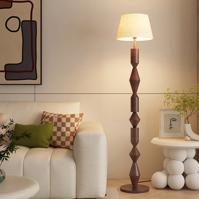 Contemporary Nordic Trapezoid Fabric Iron Lampshade Round Base 1 - Light Standing Floor Lamp For Living Room