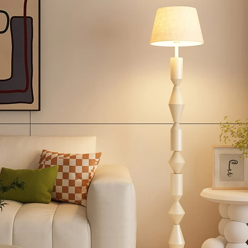 Contemporary Nordic Trapezoid Fabric Iron Lampshade Round Base 1 - Light Standing Floor Lamp For Living Room